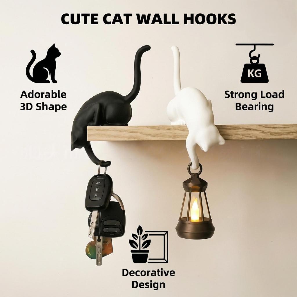 1/2pcs Cute Cat-Shaped Hooks Multi-Purpose Hanging Storage Hook with Handheld Light for Bedroom Livingroom Decor Ornament Hanger