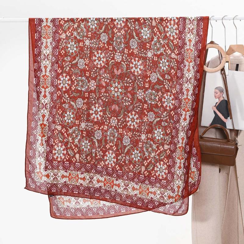 Women's Retro Cotton and Linen Printed Scarf Versatile Size Sunscreen Long Yarn Shawl E-commerce