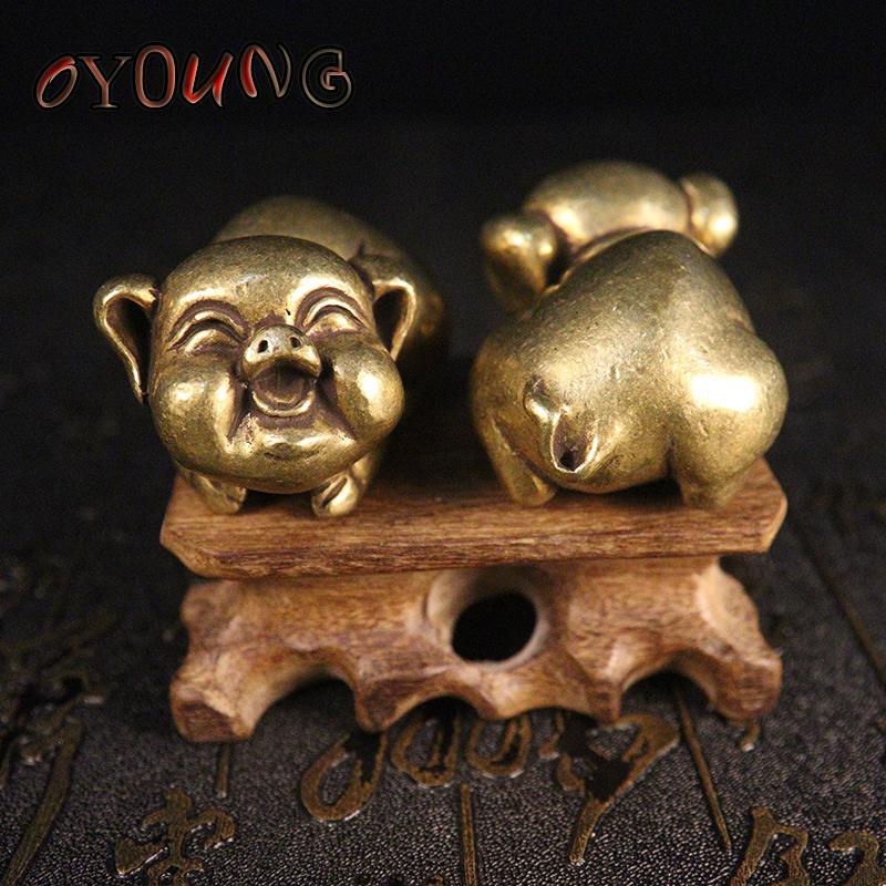 Solid Copper Pig Small Statue Ornaments Lucky Animal Home Decor For Living Room Antique Brass Figurine Office Desk Car Decoratin