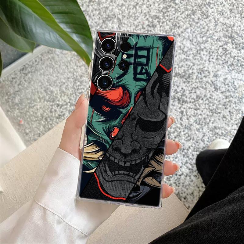 Samurai Hannya Mask Ghost Tattoo Phone Case S25Ultra For Samsung Galaxy S25 S24 S23 S21 Ultra S20 FE S22 Plus A55 5G Clear Cover