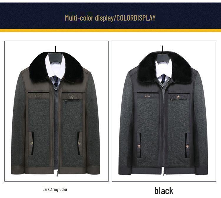 Men's Fleece-Lined Lapel Jacket, Thickened Autumn/Winter Coat for Middle-Aged and Older Men