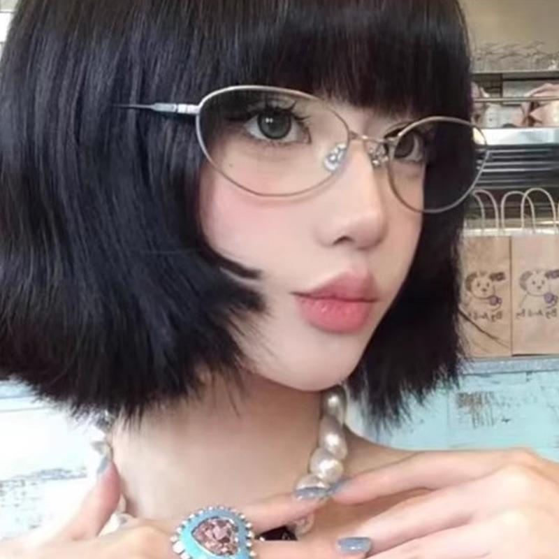 Vintage Cat Eye Alloy Blue Light Glasses Frame Women INS Eyeglasses Korean Decorative Computer Clear Glasses Fashion Eyewear