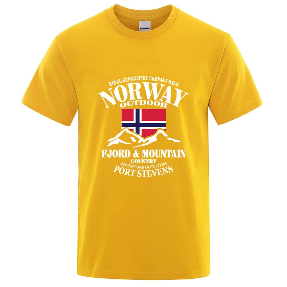 Norwegen Flagge Fjord Berg 2025 Neu Unisex Normal Dünn Kurzarm Sport Schnelltrocknend T-Shirt Fitness Atmungsaktiv Vielseitiges Oberteil