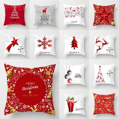 Red Christmas Tree Snowflake Elk Cushion Cover Christmas Decoration Pillowcase Home Holiday Decorations New Year Gift
