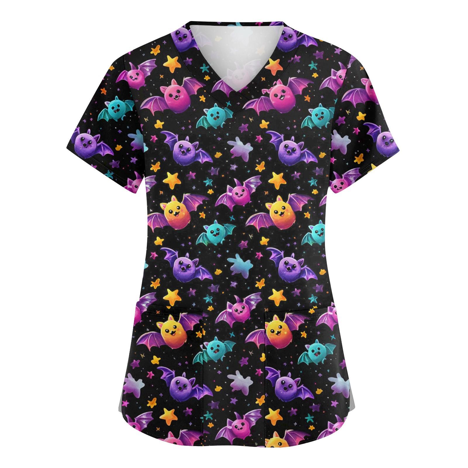 

Женская мода V-образный вырез короткий рукав комбинезон с карманами принт топы одежда XXXXXL фиолетовый