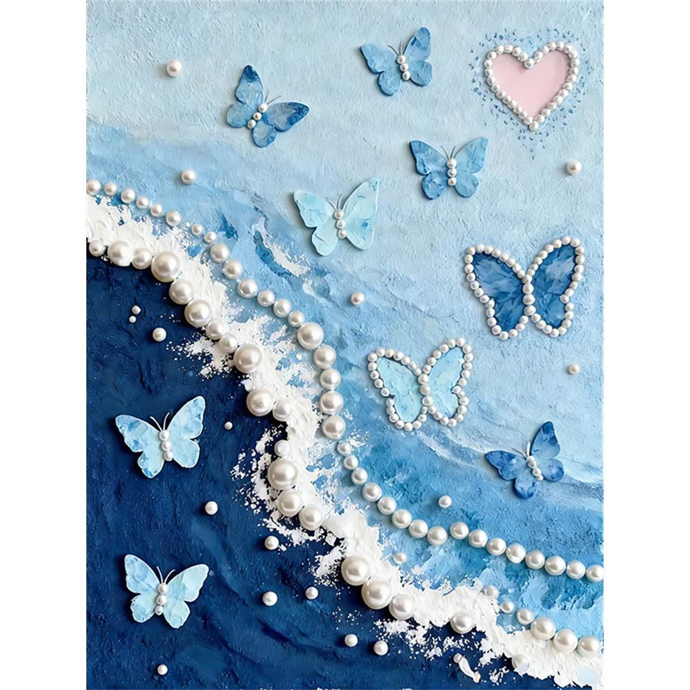 

Crystal Pearl Painting 5D DIY Frame Decoration Painting Blue Coastline Home Wall Decoration Transparent Pearl Gemstone Painting Picture Art Crafts 35x45cm
