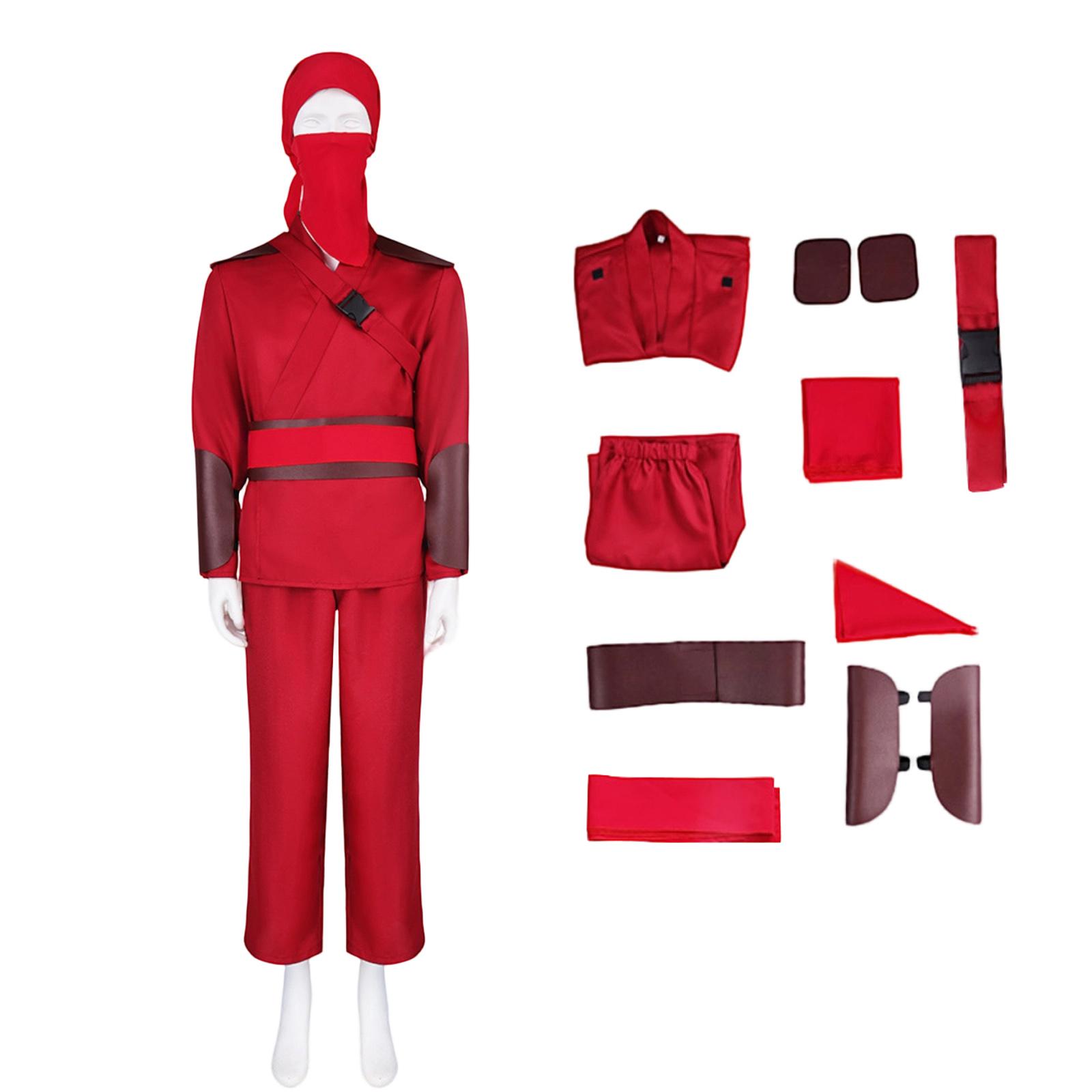 

Men Ninja Costume Set with Long Sleeve Top Pants and Belt Suitable for Halloween Stage Performance Cosplay and Themed Events XS червоний