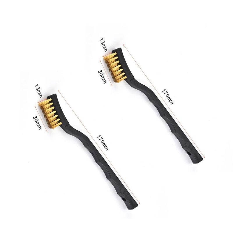 2 Stück Mini-Drahtbürsten für die Automobilreinigung Schweißschlacke und Rost Edelstahl Messing Bürsten-Set Gebogener Griff Kratzbürste
