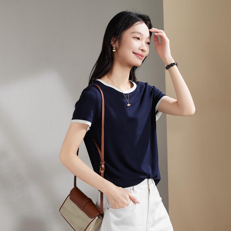 SOFSIL Women s Color-Block Round Neck Short Sleeve T-Shirt S