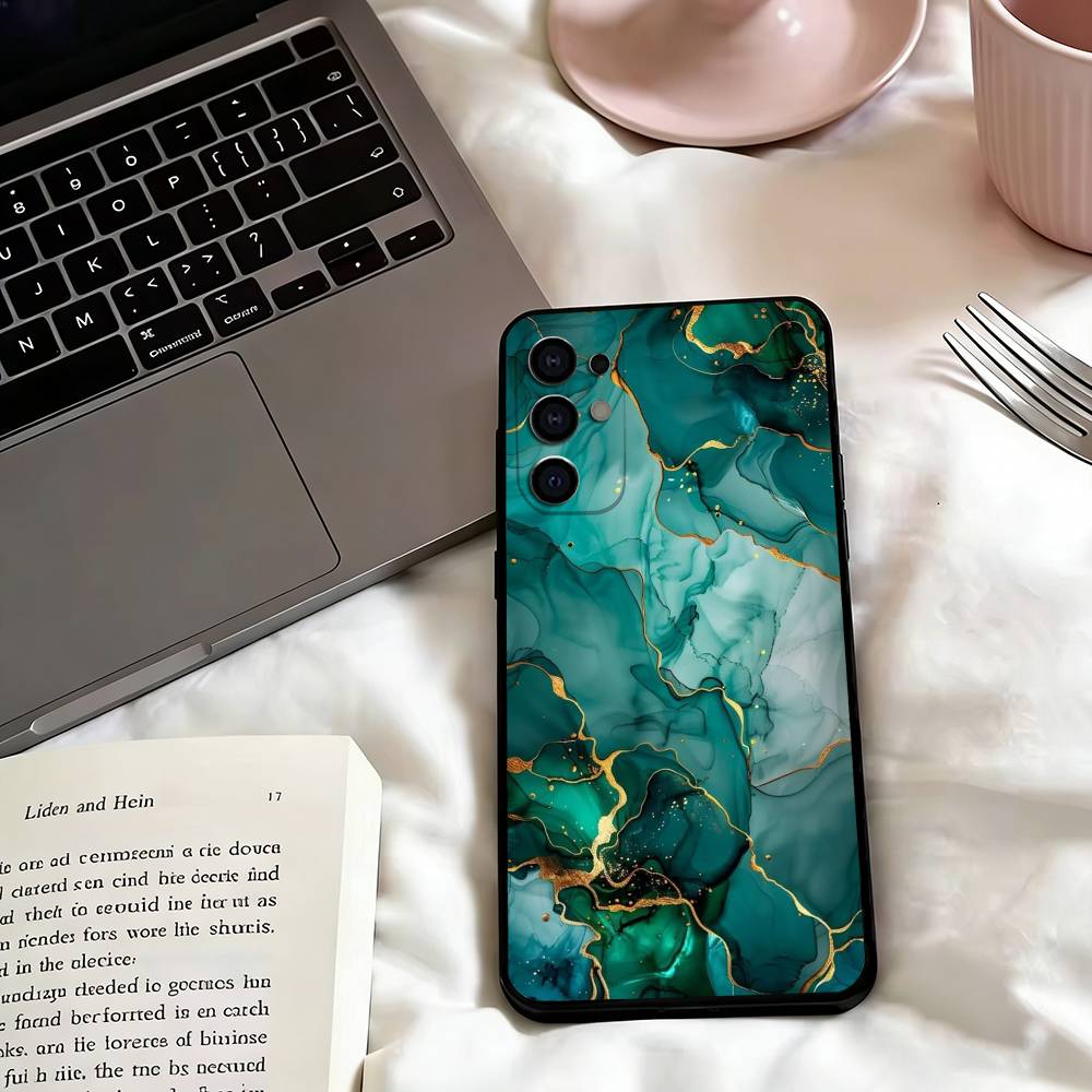 Marble Art Black Gold Phone Case Black Silicone Soft For Samsung S25,S24,S21,S22,S23,S30,Ultra,S20,Plus,Fe,Lite