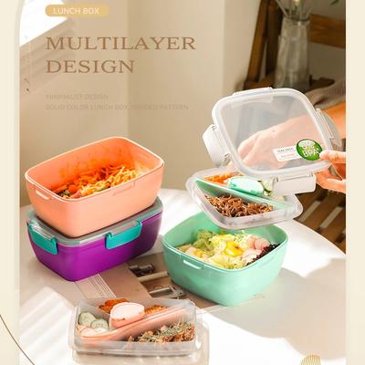 Portable Lunch Box Compartment Sealed Fresh-keeping Bento Lunchbox Double Layer Outdoor Camping Picnic Meal Prep Food Containers
