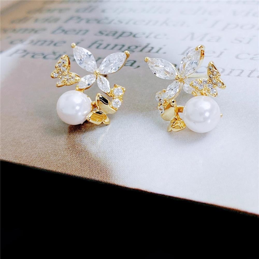 Cute Female Gold Color Small Butterfly Stud Earrings Lovely Bridal Wedding  For Women