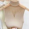 Gilet lavorato a maglia a rete senza maniche da donna con mezzo collo alto - Design sexy traforato per la primavera e l'autunno 2024