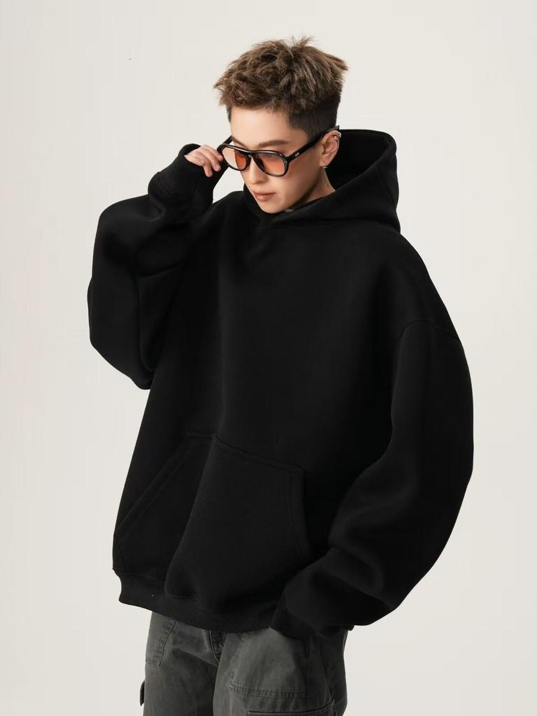 Men's Heavyweight Fleece-Lined Hooded Sweatshirt - Trendy Autumn/Winter Loose Streetwear Hoodie