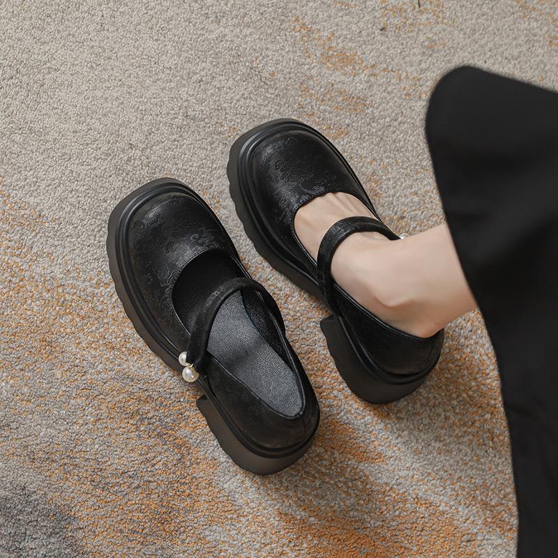 Mary Jane shoes women's summer new thick heel thick sole inner height increase small leather shoes high heel muffin shoes single shoes