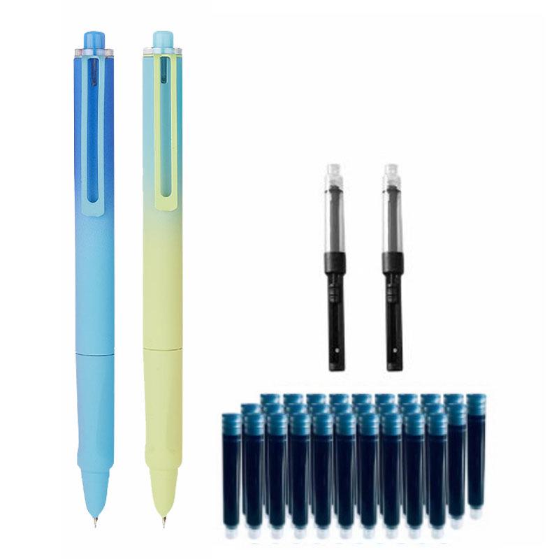 Refillable Ergonomic Fountain Pen for Students - Transparent Colored Plastic Design