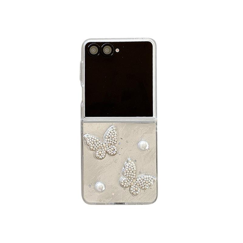 Pearl Love Bow Tie Butterfly Phone Case For Samsung Zflip6 Flip Folding Flip7 Fashion W24Flip