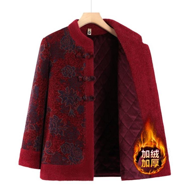 Age 0 padded jacket, piled and thickened autumn winter clothing, women's woolen elderly clothes