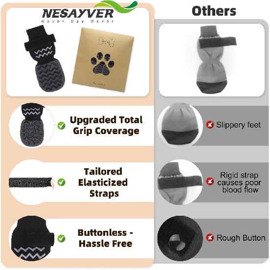 Anti Slip Dog Socks to Prevent Licking Paws, Dog Shoes for Cold/Hot Pavement, Winter Pet Booties for Small Medium Large Senior Dogs, Boots & Paw