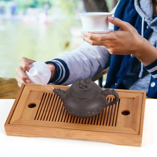 Acogedor Bamboo Tea Tray, Stylish Tea Ceremony Utensils, Water-Reservoir Type, 27*14*3cm