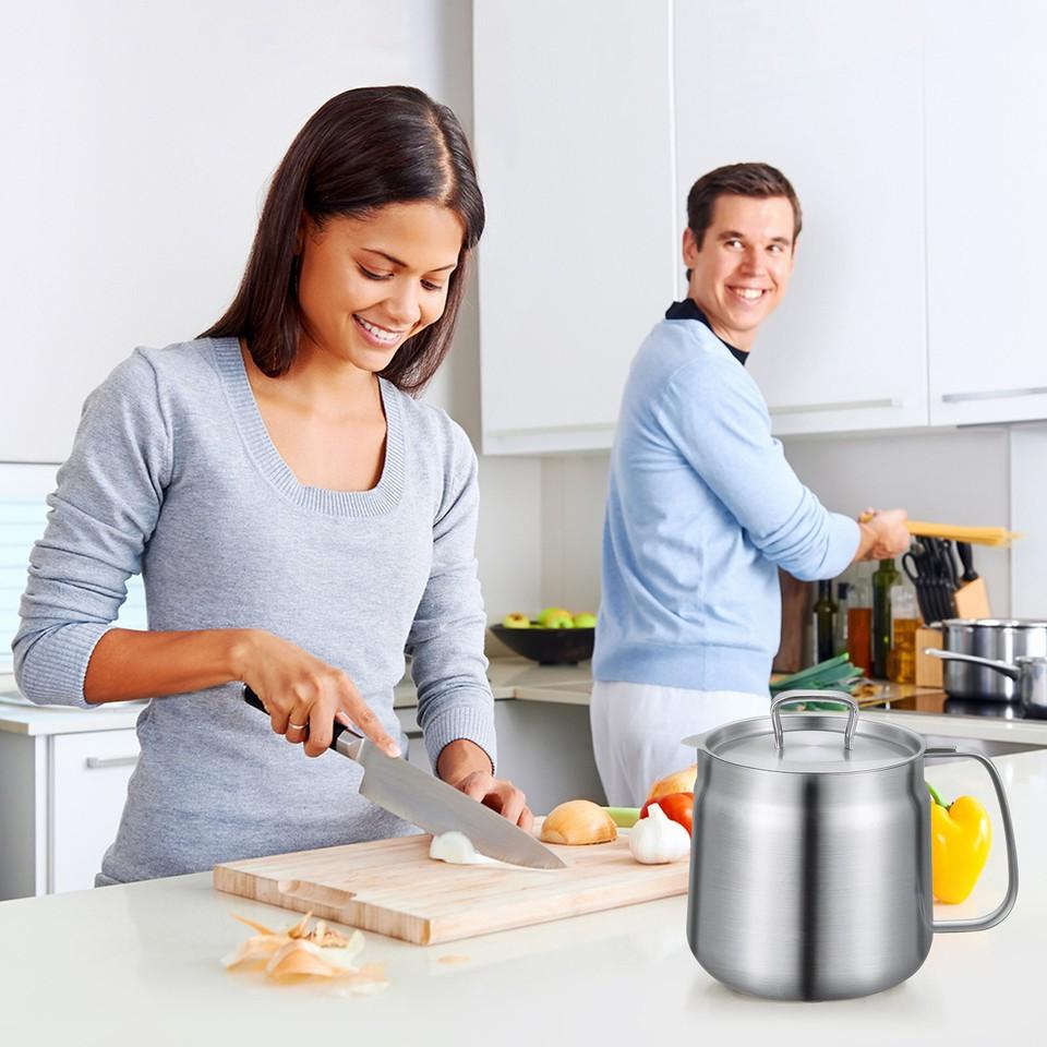 1.5L/2L Oil Filter Pot with Strainer and Frying Basket 304 Stainless Steel Oil