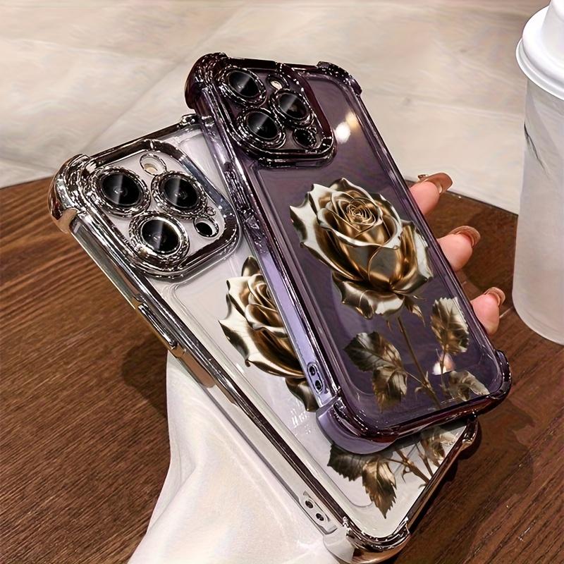 Golden floral design phone case suitable for iPhone 17 16 15 14 13 12 11 Pro/Max/Plus anti drop and shockproof back cover