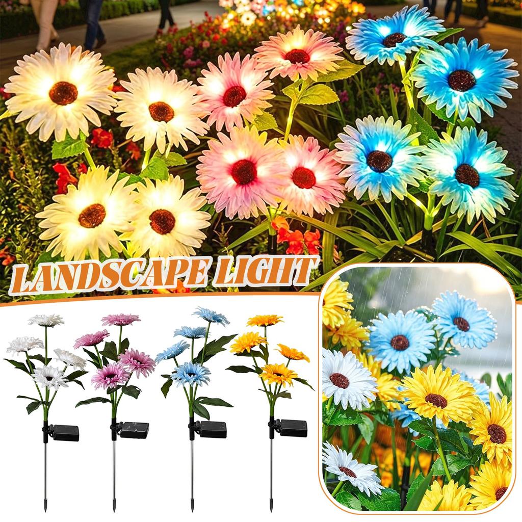 Solar Powered Daisy Flower Garden Lights Outdoor Waterproof Landscape Lawn Decorative Lighting with Stake for Yard Patio Pathway