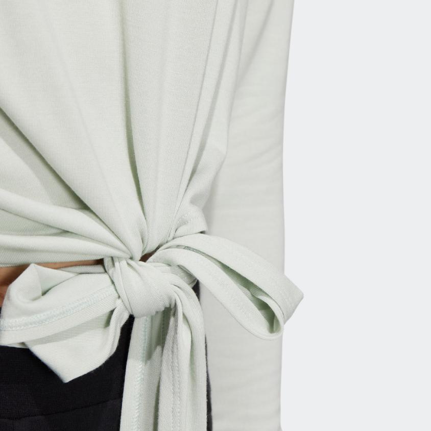 Adidas Solid Short Casual Sport Long Sleeve T-Shirt Women Tops Linen-Green HR8396