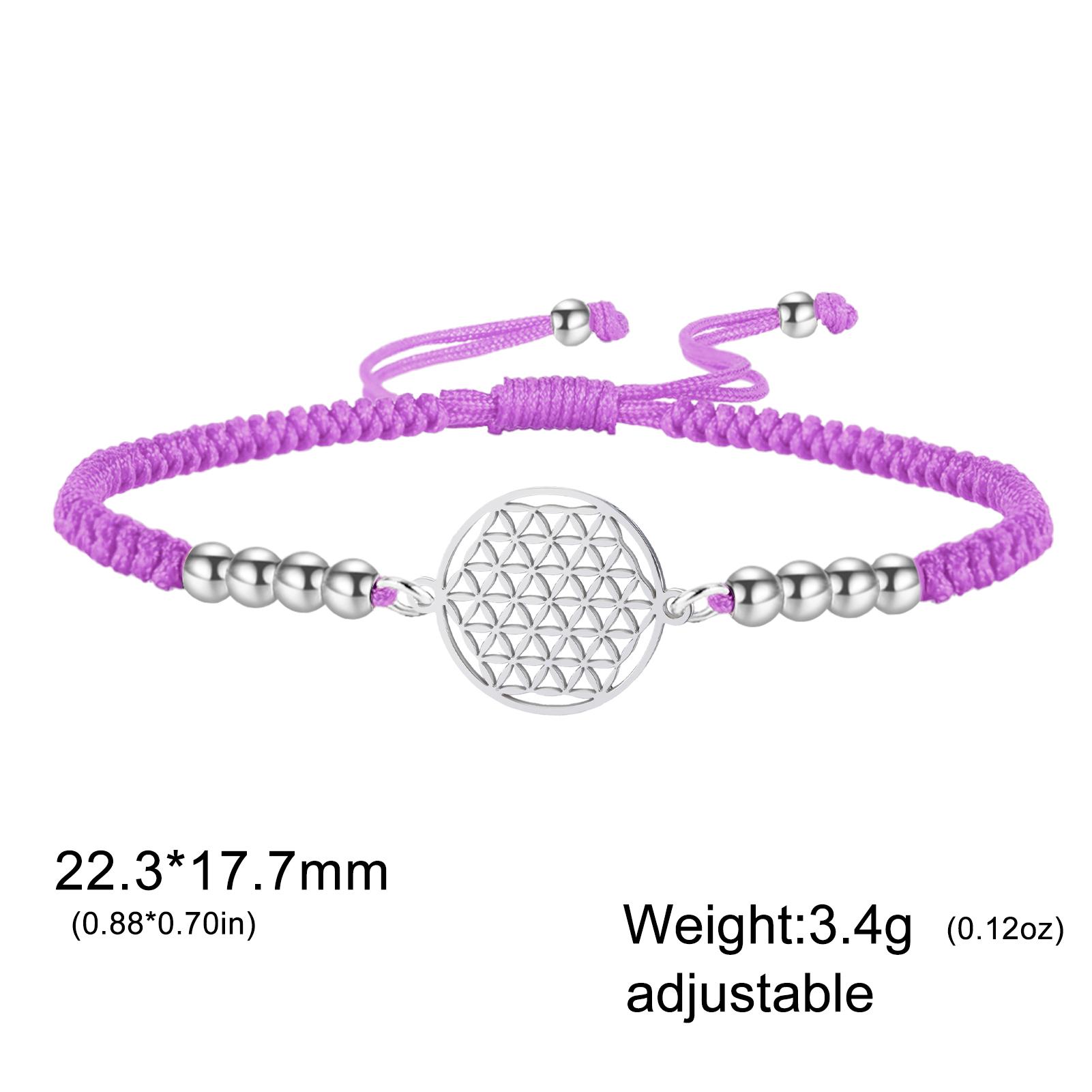 

Fashion Hollow Flower of Life Charm Bracelets Black Red Purple Handmade Woven Rope Beads Stainless Steel Jewelry Amulet Gifts Steel Color