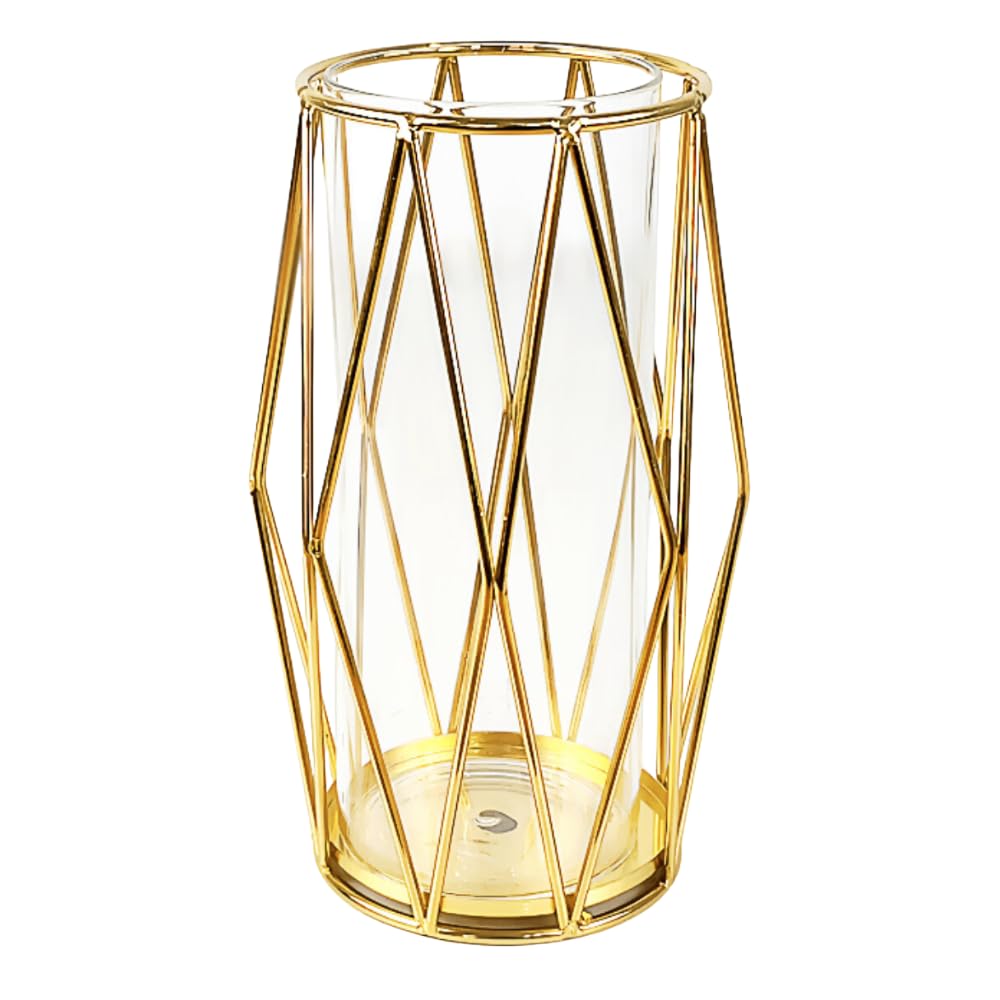 

Dotcom Prime Stylish Glass Vase for Single Flowers, Interior Decor, Dried Flowers, Gold, 22cm