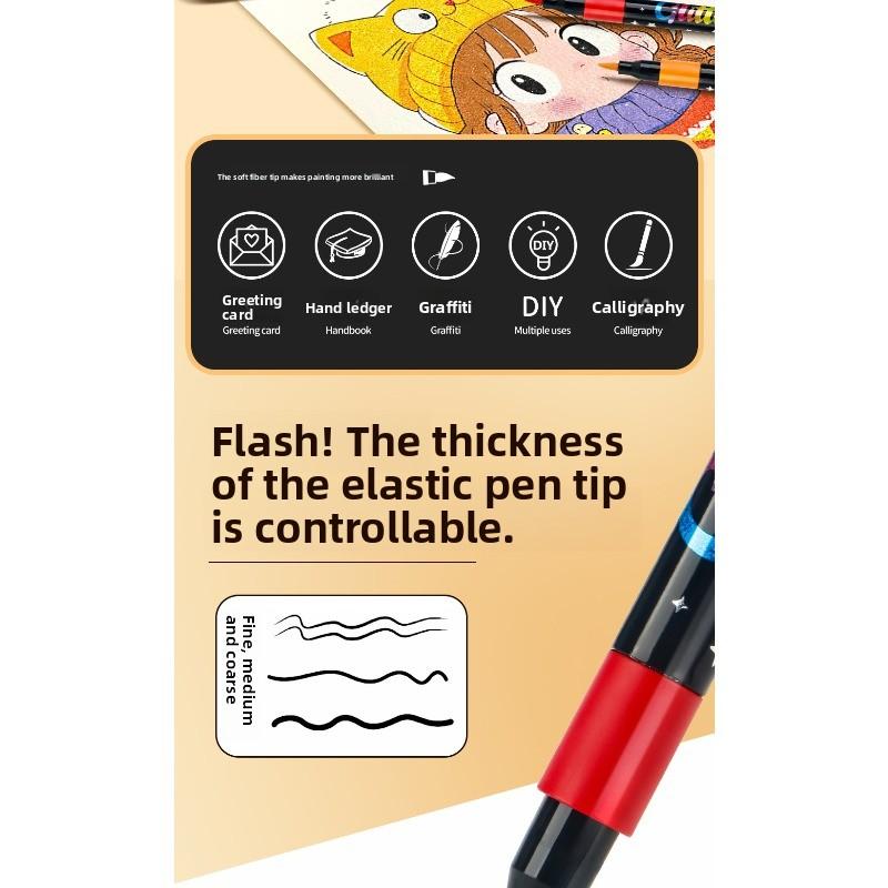 48 Renkli Simli Keçeli Kalemler - Simli Uçlu Neon Parlak Floresan Simli Kalemler, Yağ Bazlı Mürekkep, Orta Uç