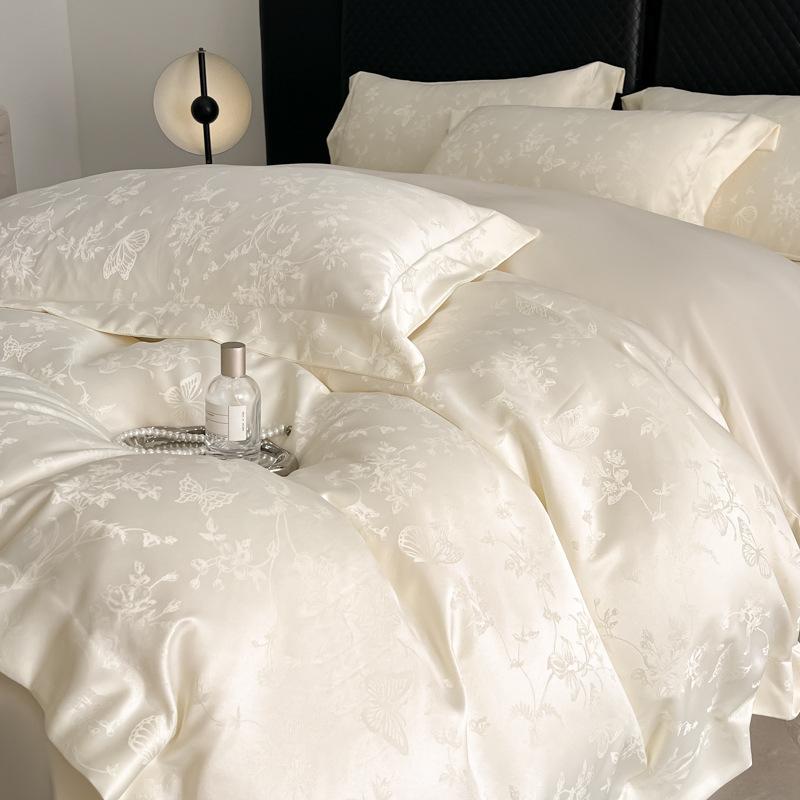 

Літній жакардовий комплект постільної білизни з бантом з крижаного шовку та сатину, 4 предмети: простирадло, наволочки, підодіяльник. М яка, гладка, зручна колекція постільної білизни. 1.5-1.8m