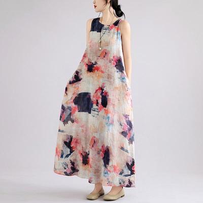 Sleeveless Plus Size Cotton Vintage Floral New In Dresses for Women Casual Loose Long Summer Dress
