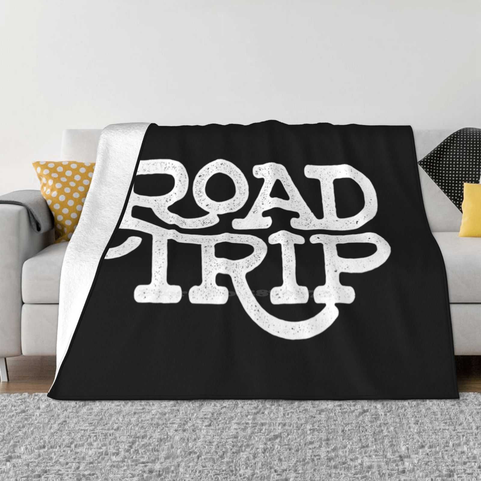 Road Trip Creative Design Light Thin Soft Flannel Blanket Road Trip White Handlettering Stamp Typography Type Travel Car 30x40in
