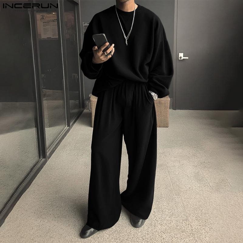 INCERUN Oversized Autumn Men Long Sleeve Pullovers Long Pants Casual Two Pieces Sets Outfits