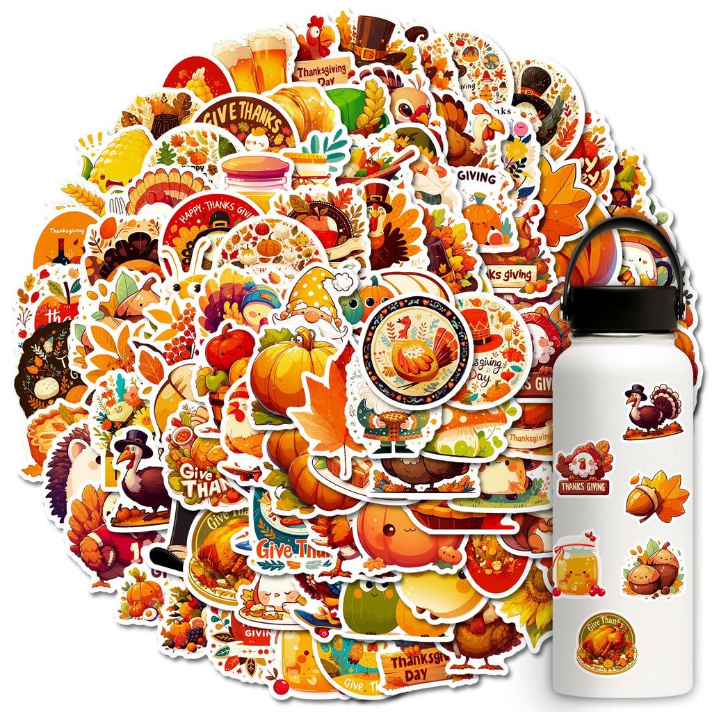 100 Thanksgiving Theme PP Waterproof Stickers DIY Mobile Case Water Cup Hand Account Refrigerator