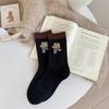 Female Spring and Autumn Polka Dot Striped Cartoon Bear Cloth Logo Collision Color Tube Pile Socks