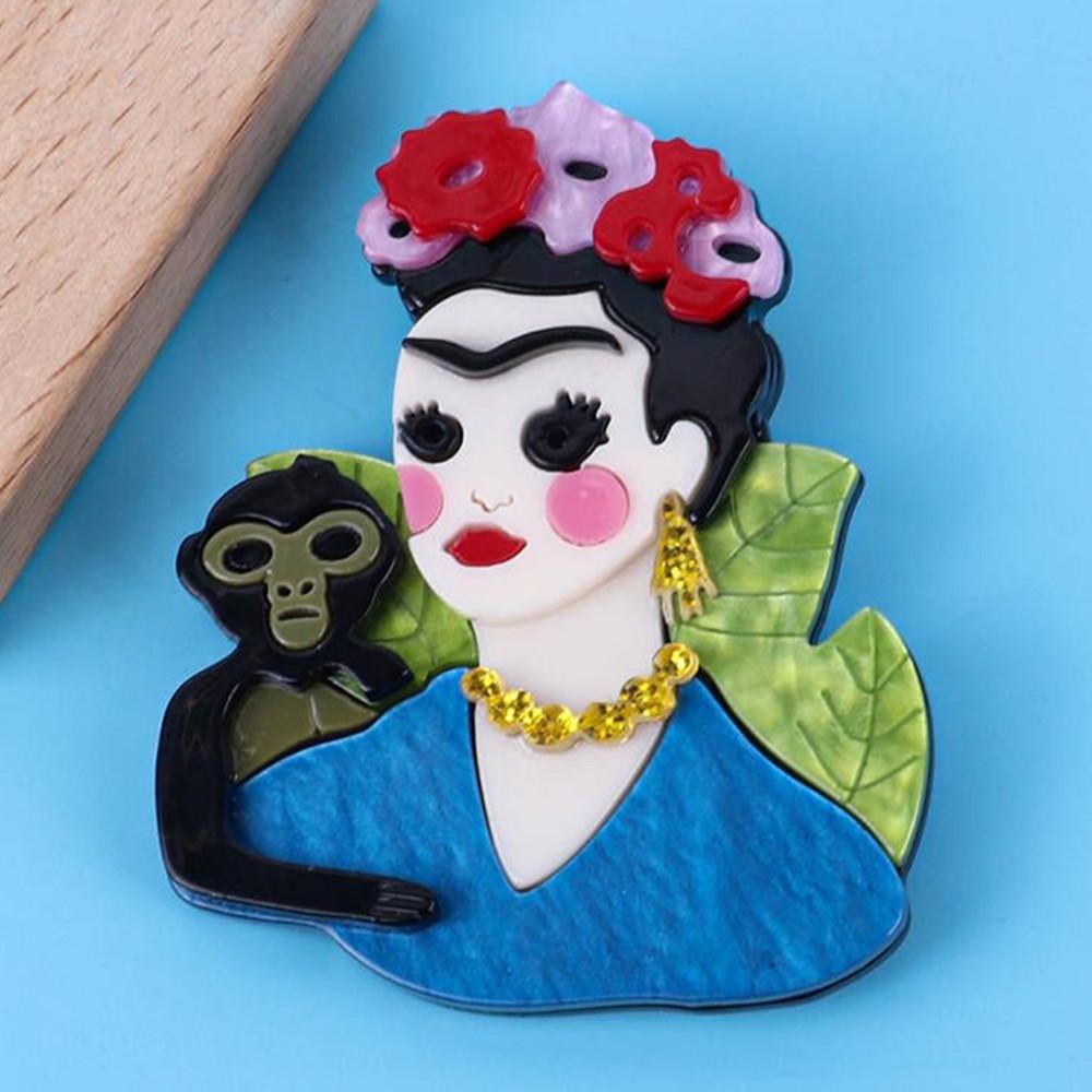 New Acrylic Cute Flower Girl Figure Brooches for Women Fashion Cartoon Artist Lady Brooch Badge Pins Casual Jewelry Accessories