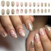 24 Pcs Sweet Flowers False Nail Fashion Artificial Nail Glittering Full Cover Stick on Nail Short Oval Press On Nail