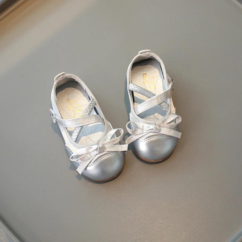 Children's Leather Shoes Round-toe Patchwork Girls Princess Ballet Shoes Versatile Causal Kids Fashion Flat Shoes Soft Bottom