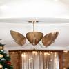 Mid-Century Modern Stilnovo-Inspired Chandelier with 3 Curved Disk Shades Sputnik Design In Raw Brass Elegant Lighting Fixture for Rooms