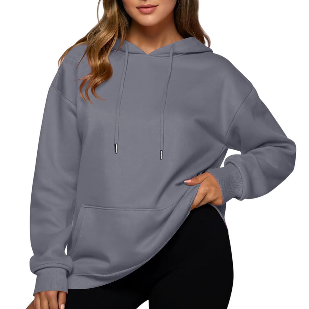Women's Casual Loose Sports Drop Shoulder Sleeves Smooth Panel Hoodie Sweatshirt