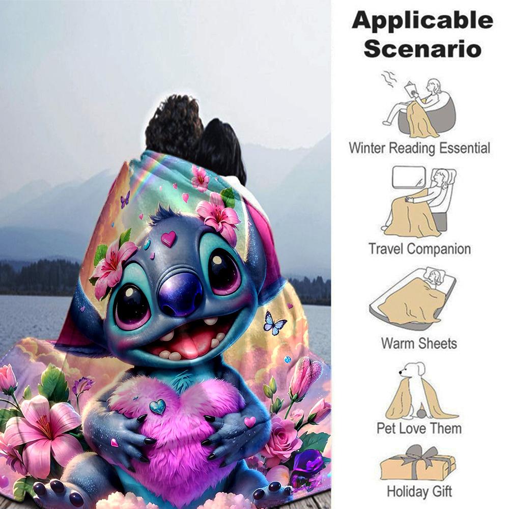 1ks Veselý Stitch deka Lehká flanelová přehoz na pohovku postel cestování kempování obývací pokoj kancelářská pohovka křeslo