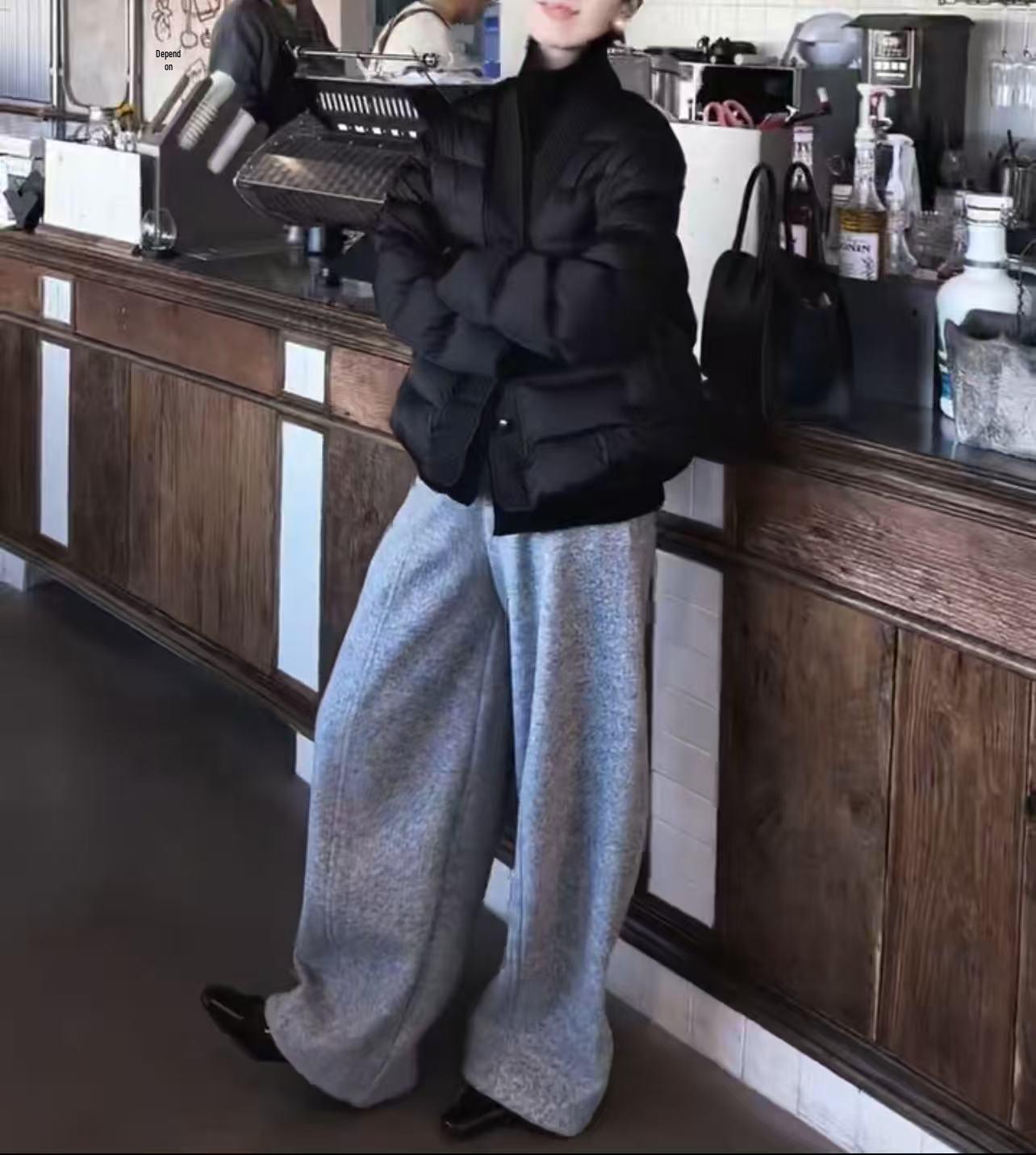 

New Arrival: Women s Black Cotton Padded Jacket & Casual Loose Sweatpants - Korean Winter Fashion 3XL