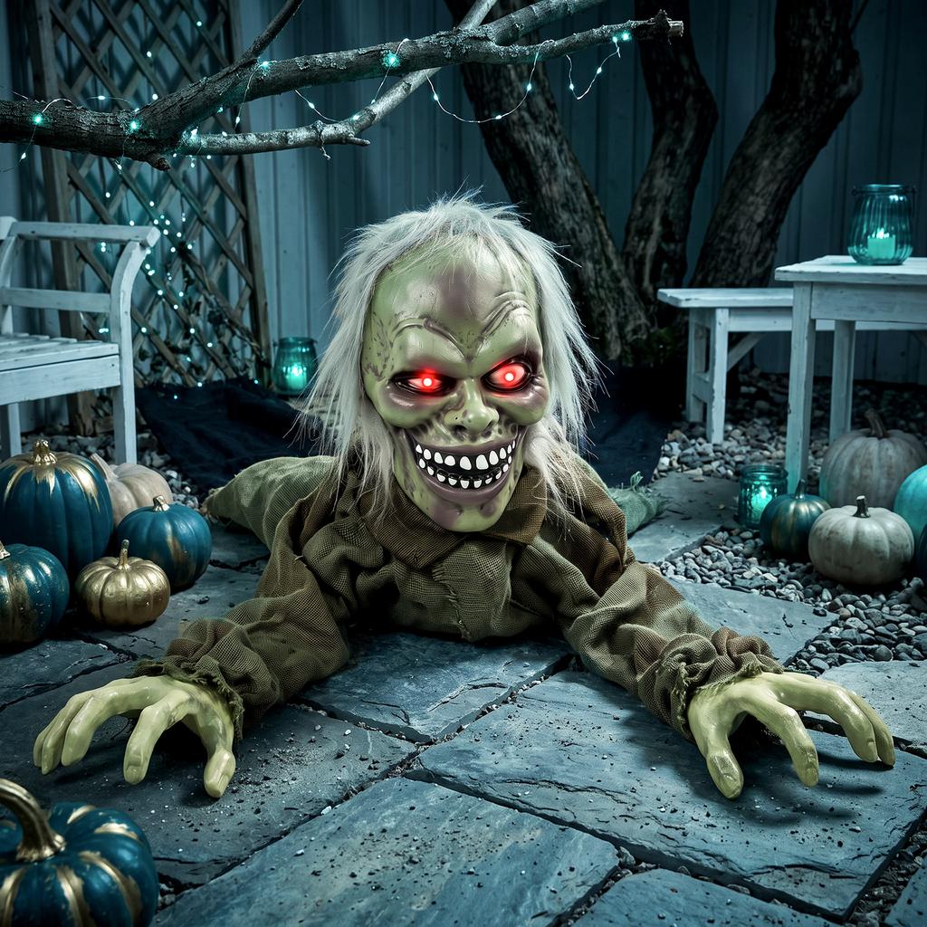 Halloween Decoration Halloween Animatronic Crawling Zombie with Light-Up Eyes and Creepy Sound