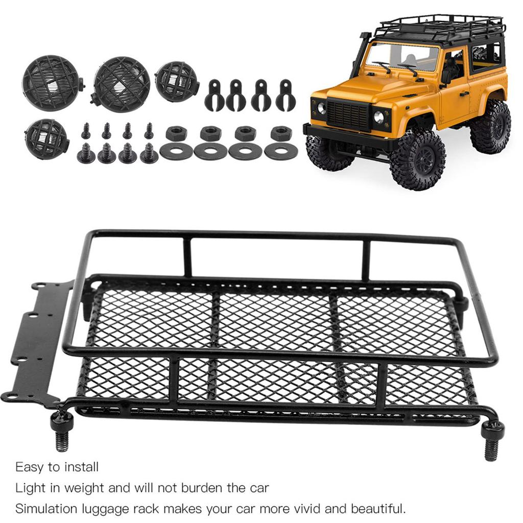 RC Roof Rack, Sturdy RC Luggage Carrier with Practical LEDs for Remote Control Cars (Black)
