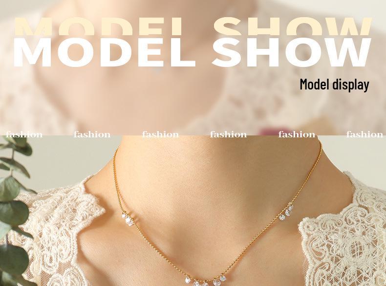 Women's Zircon Pendant Necklace: Chic 18K Gold Titanium Steel Clavicle Chain