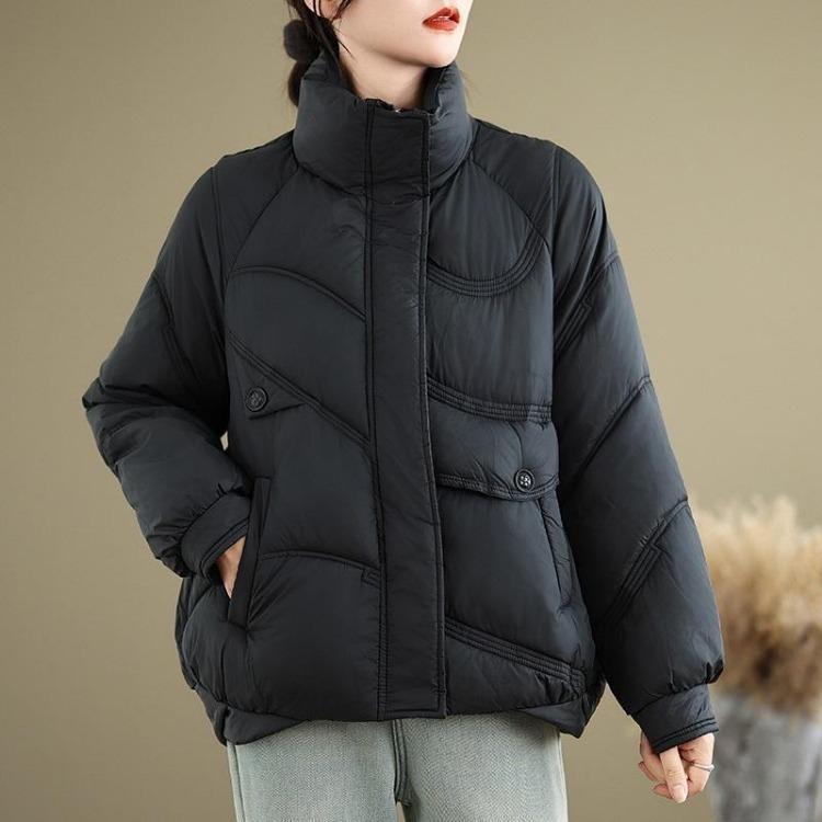 

Oversized Casual Cotton Padded Jacket Coat for Women Autumn Winter Spring Outerwear M чёрный