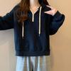 Women's Half-Zip Hooded Sweatshirt - Lightweight, Trendy Loose-Fit Long Sleeve for Spring & Autumn 2023