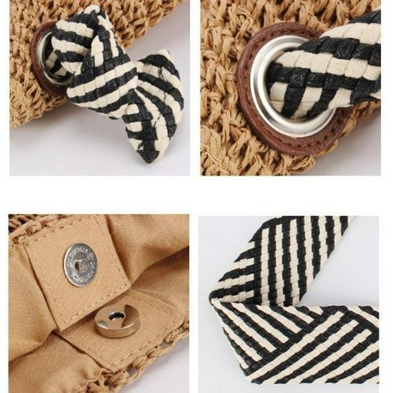 Korean-Style Navy Straw Woven Shoulder Bag - Handmade Versatile Beach Vacation Bag for Women